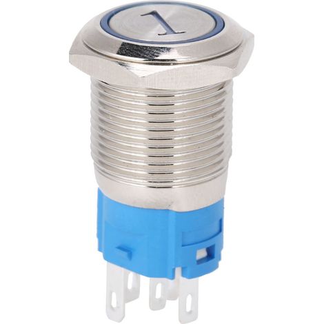 2 Stück 16 mm Reset-Taster, flach, rund, 5-polig, mit LED und Ziffernanzeige, 1 blau, 220 V AC (1/5)