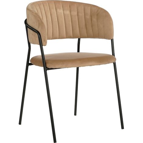 Chaise de salle à manger beige en velours et métal avec dossier rond pour salon et bureau - PANGIVO (1/5)