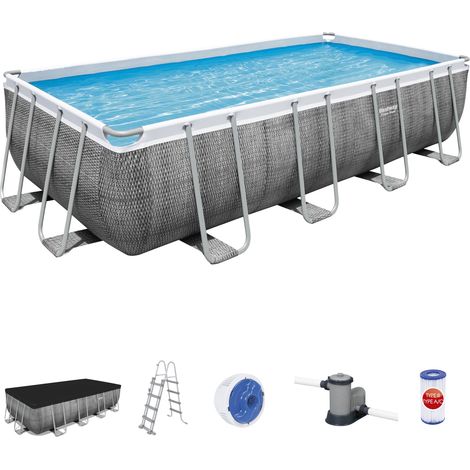 Bestway Power Steel 56998 piscina fuori terra rettangolare 549x274x122 cm effetto rattan grigio