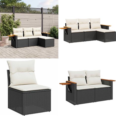 4-tlg. Garten-Sofagarnitur mit Kissen Schwarz Poly Rattan - Gartensorganisation - Outdoor Möbel - Gartenlounge - Lounge Set - Rattan Gartenmöbel - Home & Living (1/5)