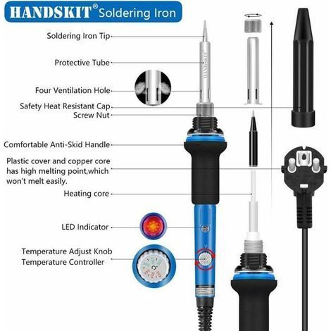 HONORNIC - Ensemble de fer à souder température réglable 220V 60W pistolet à souder multimètre pince à épiler Kit d'outils de soudure (sans (1/4)