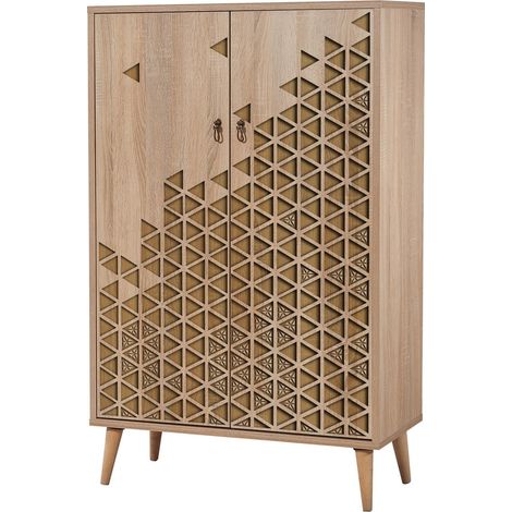 Commode haute 2 portes en bois clair Kiza 120 (1/5)