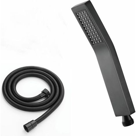 1 pommeau de douche noir, laiton massif avec tuyau 1,5 m, douchette économique anti-calcaire pour salle de bain
