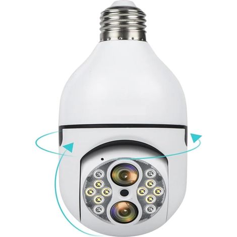 Caméra de sécurité à domicile Caméra PTZ à double objectif 2K 4MP, ampoule à double objectif, suivi automatique humain, caméra de sécurité sans fil, Interface E27, Zoom optique 10X(4MP Add 64G Card) (1/5)