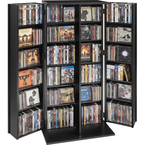 VEVOR Armadietto Portaoggetti Multimediale 6 Ripiani, Mobiletto per CD DVD Giochi con Ante Ripiani Regolabili da Ufficio Studio Soggiorno, Mobiletto Portaoggetti Libri CD DVD 610x368x1270 mm, Nero
