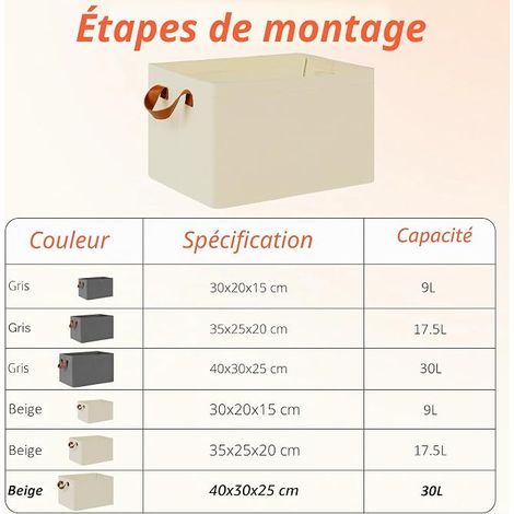Boîtes de Rangement Cubes pliables en tissu avec poignées Pour ranger les jouets et les vêtements 413223CM Beige (1/4)