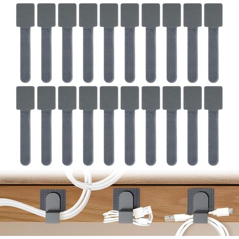 Attache Cable 20 Pièces, Organiseur de Câbles 15cm x 3.5cm Attaches de Câbles Agrippantes Réglables Cable Management Bureau pour Les Rallonges Câble Cordes (Gris) (1/5)