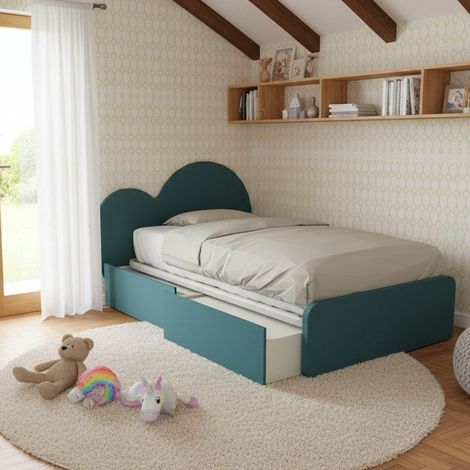 Letto a cuore 1 piazza e mezza con cassettoni - 120x190 cm - Made in Italy - Verde Petrolio (1/5)