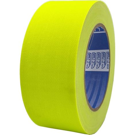Ruban de toile fluo, 50 mm x 25 m, ruban telé renforcé Duct Tape, Ruban de toile Américain, Réparations, Fixation et emballage à haute tenue (Jaune) (1/5)