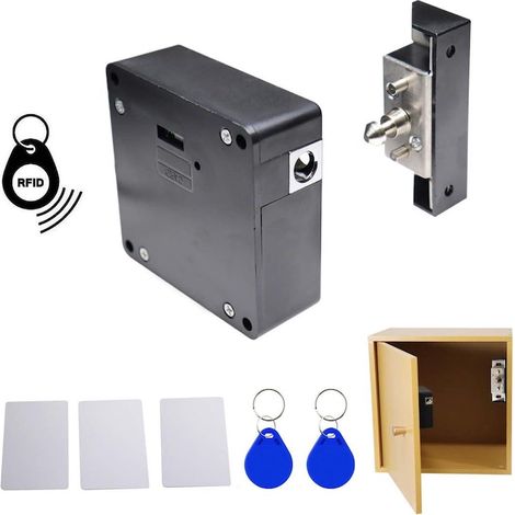 Serrure connectée invisible pour armoire, tiroir, casier, maison, bureau, avec déverrouillage NFC-RFID, 3 cartes d'accès incluses, pour une sécurité optimale, noire (1/5)