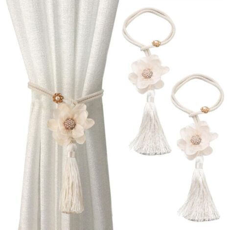 Lot de 2 embrasses de rideaux bohèmes, embrasses de rideaux à franges, embrasses de rideaux florales, embrasses de rideaux réglables pour la maison et le bureau