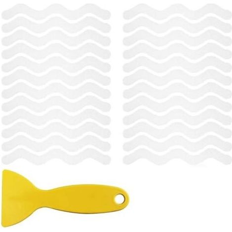 Bandes antidérapantes pour baignoire, transparentes, 1,5 x 18 cm, 24 bandes, motif ondulé antidérapant, avec grattoir, amovibles et sans résidus. (1/5)