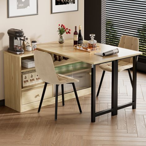 REDOM Table extensible multifonction avec plateau pliable et pivotant rangement intégré MDF et métal Couleur naturelle