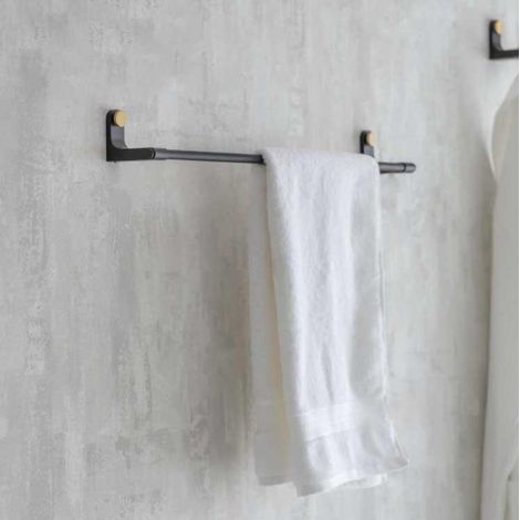 Adelphi Matt Black & Brass Bathroom Large Metal Steel Towel Rail Bar Holder (1/3)