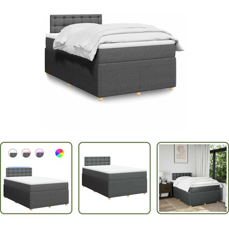 vidaXL LED-Beleuchtung - Boxspringbett mit Matratze Dunkelgrau 120x200 cm Stoff (1/5)