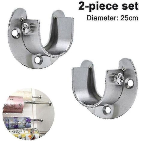 Lot de 2 supports de tringle à vêtements en acier inoxydable, robustes, avec bride en U et vis pour fixation sur penderie ou douche (taille 32 mm). (1/3)