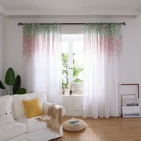 Rideaux en polyester à cantonnières en voile pour chambre et salon (rose) (1/5)