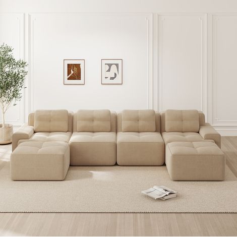 Modulares Sofa 382x177x69 cm Beige aus Cord mit Tiefsitz und rutschfester Basis (1/5)