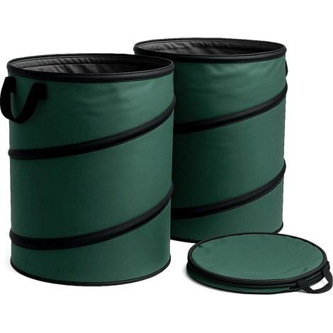 Wiltec 3x Laubsack rund 100l Grün Pop Up Faltbar 600D-Oxford-Polyester Abfallsammlung Rasensack Robust Gartenabfälle