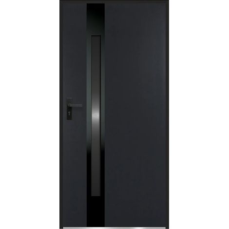 Porte d'entrée en acier pleine et inox H207 x L100 cm - verre fumé - anthracite et noir - épaisseur 68 mm - poussant droit - BRAGA (1/4)