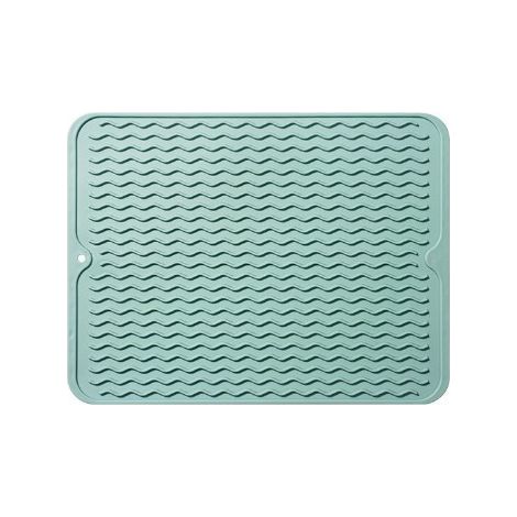 Grüne Silikon-Trockenmatte, große rutschfeste, wärmeisolierende Geschirrabtropfmatte zum Trocknen von Besteck und Tellern (40 cm x 30 cm) (1/4)