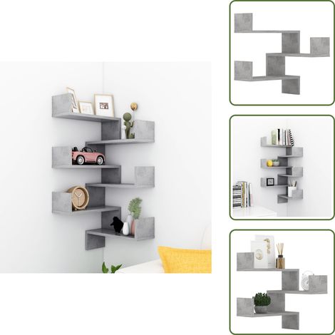 Étagères murales d'angle 2 pcs Gris béton Bois d’ingénierie - Etagere Murale - Étagère D'angle - Rangement Mural - Décoration Murale - Meuble D'angle (1/5)