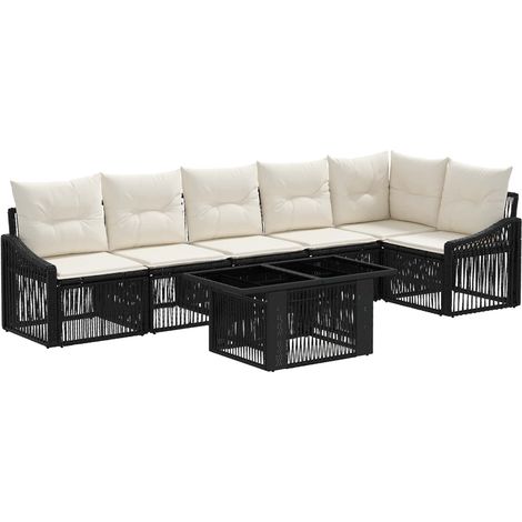 Conjunto de sofás de jardín 7 uds. Negro y Blanco Crema vidaXL (1/5)