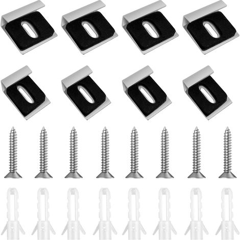 Kit de fixation murale en verre sans cadre 8pcs, clip de miroir en acier inoxydable 304, kit de fixation murale en verre sans cadre (1/5)
