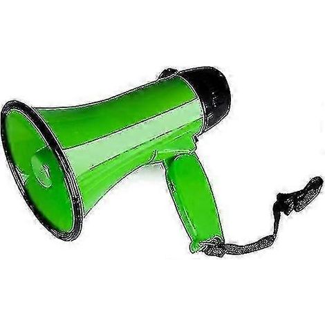 Mégaphone portable vert de 20 watts avec haut-parleur, modes voix et sirène/alarme, réglage du volume et dragonne. (1/5)