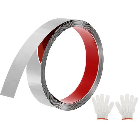 Moulures Décoratives Autocollantes en Acier Inoxydable, 5m X 3cm Argenté Garniture de Moulure Murale Autocollante avec Finition Miroir avec des Sacs, des Gants, des Cartes (1/5)