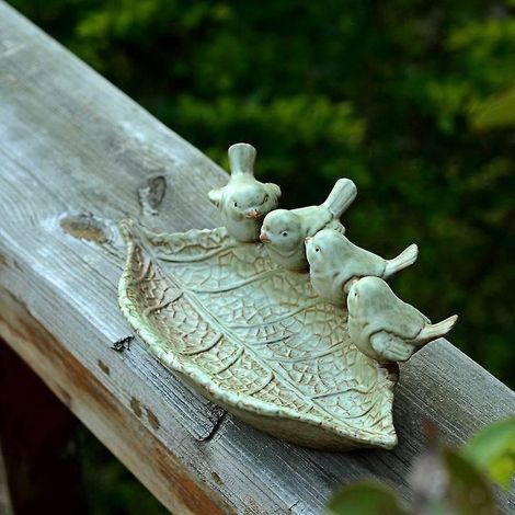 round Bird Baths With Two Decorative Ceramic Birds - Bird Drinker - Bird Drinker - Drinker For Garden Balcony - Bird Accessories