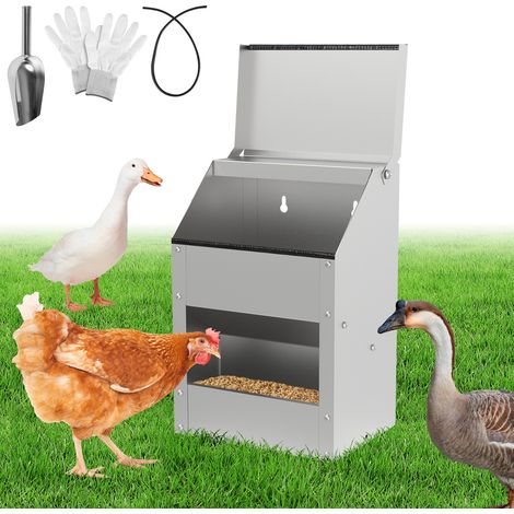 Randaco 5 kg Mangeoire automatique pour poules en acier galvanisé avec couvercle inoxydable pour volaille