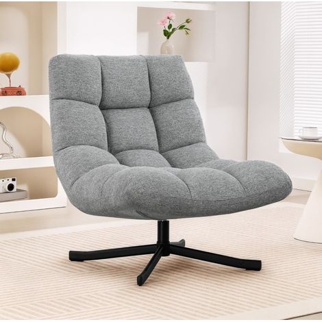 Sillón giratorio de salón, asiento ancho 75 cm, respaldo alto, gris OKMYHOME (1/5)