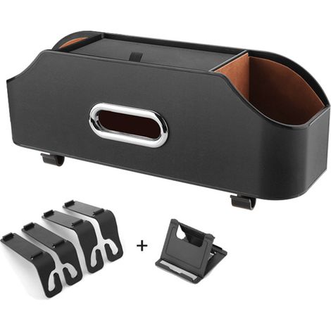 Organizador de asiento de coche con portavasos, soporte para teléfono y caja de pañuelos para coche, furgoneta, asientos delanteros y traseros almacenamiento de viaje para asientos de coche. (1/5)
