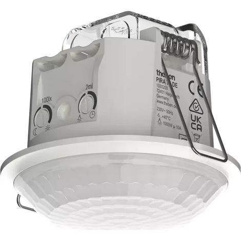 Theben PIRA T8 DE Detector de movimiento Montaje en techo interior, 360° redondo, máx. 8 m, 1 canal luz, 200 W LED, blanco, 1030200