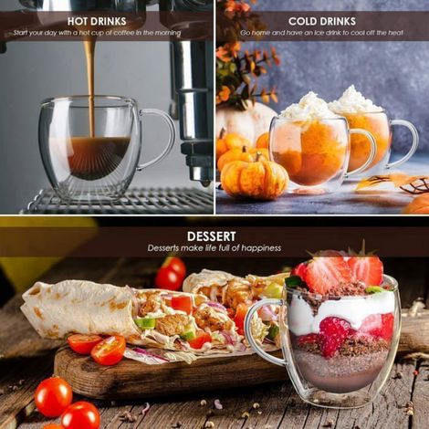 Tasse à Café - - 4x150ml - Double Paroi - Verre Transparent - Résistantes à la Chaleur (1/5)