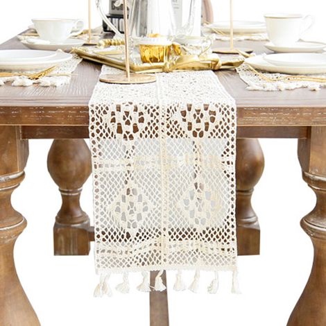 Runner De Table - Coton - Dentelle Boho - Style Vintage - Pour Décoration Intérieure Mariage Fête Extérieur - 30 x 180 cm (1/5)