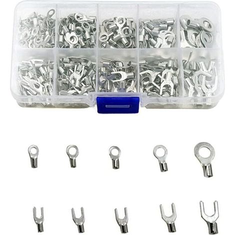 SABIR Cosse Femelle 320 Pièces Trou de Boulon Cuivre Étamé Connecteurs Spade Connecteur Cosses à Sertir Anneau à Sertir Bornes Cosse Electrique Automobile pour Electriques Fils Sertissage (1/5)
