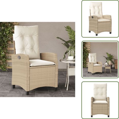 Chaise de jardin confortable - vidaXL Chaise inclinable de jardin avec coussins beige résine tressée - Chaise de jardin avec dossier réglable (1/5)