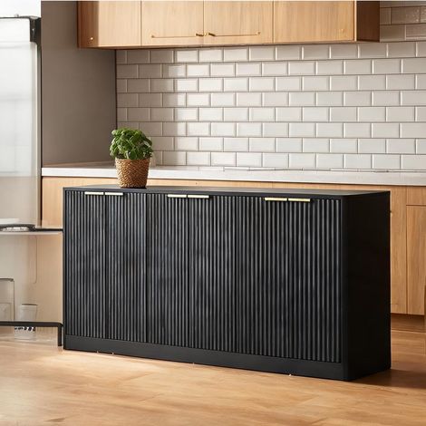 Meuble buffet en MDF noir 170 cm design ondulé 6 portes (1/5)