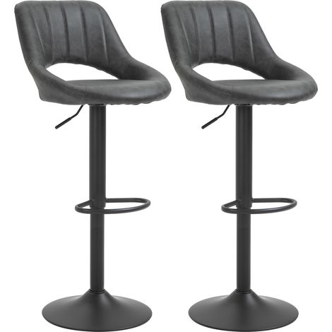 Lot de 2 tabourets de bar vintage pivotants réglables en hauteur avec repose-pieds effet cuir et structure métal gris (1/5)