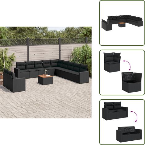 12-tlg. Garten-Sofagarnitur mit Kissen Schwarz Poly Rattan - Gartenmöbel Set - Esszimmergarnitur - Outdoor Möbel - Lounge Garnitur - Rattan Gartenmöbel (1/5)