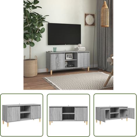 The Living Store Meuble TV avec pieds en bois solide Sonoma gris 103,5x35x50 cm - Meuble Tv - Meuble Téléviseur - Meuble Scandinaves - Meubles Salon - Rangement Media (1/5)