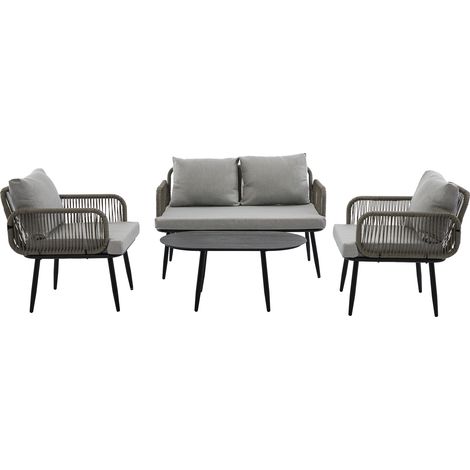 ELVMI Gartenlounge Set mit 1 2-Sitzer-Sofa, 2 Sesseln und 1 Couchtisch, Verzinkter Stahl, Grau (1/4)