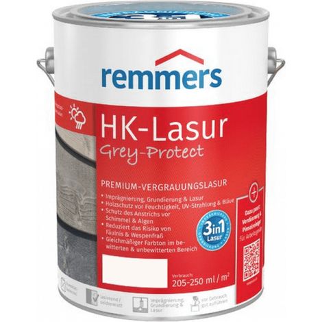 Remmers HK-Lasur 3in1 Grey-Protect silbergrau, 10 Liter, Holzlasur für Vergrauung außen, 3 Holzschutz Produkte in einem, Feuchtigkeit- und UV-Schutz