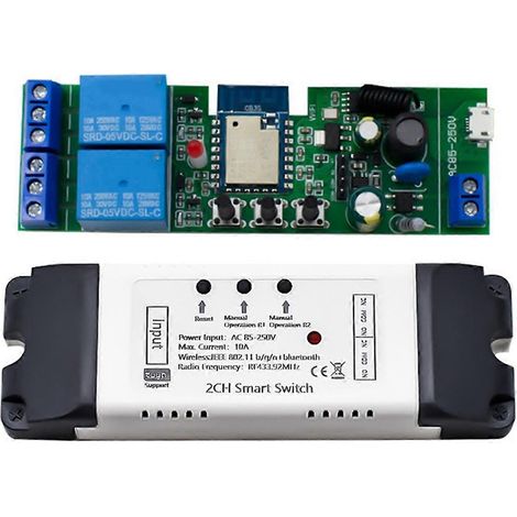 Capteur de relais intelligent Tuya WIFI 2CH avec boîtier (comme illustré) (1/5)