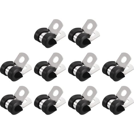 30pcs (6mm) Collier de Serrage 304 Inox Acier Caoutchouc Amorti Isolé C Lampe Attache Grillage Rigide Sangle Clip Fixation Tube Tuyau (1/4)