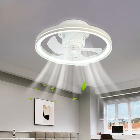 Ventilateur de plafond LED 48 cm extra plat, 6 vitesses, éclairage à intensité variable, télécommande, diffusion d'air orientable,Blanc,Flux d'air directionnel (1/3)