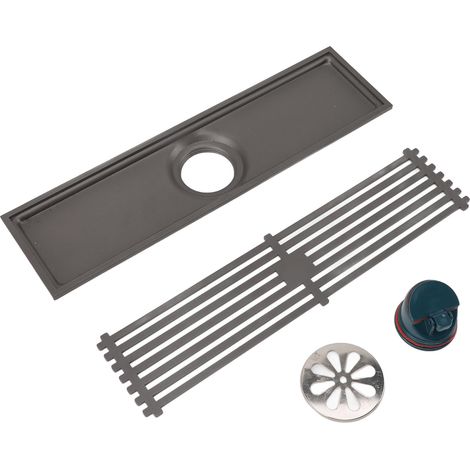 Caniveau de douche linéaire de 30 cm (11,8 po) avec grille rectangulaire, en acier inoxydable, anti-odeurs, gris foncé