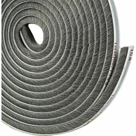 Joint d'étanchéité adhésif à brosse pour porte coulissante de placard, isolation anti-froid et anti-poussière, longueur 4,9 m x 5 mm x 9 mm, couleur grise. (1/4)